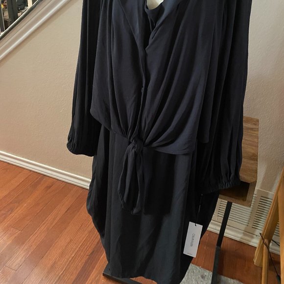 Calvin Klein Black Dress with Button and Tie-front - Picture 5 of 7